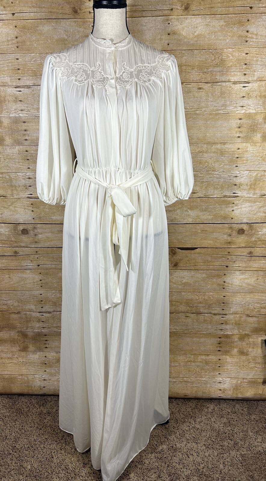 Vintage Lady Leonora Womens Bridal Dressing Gown Peignoir Robe Cream 12 Nylon