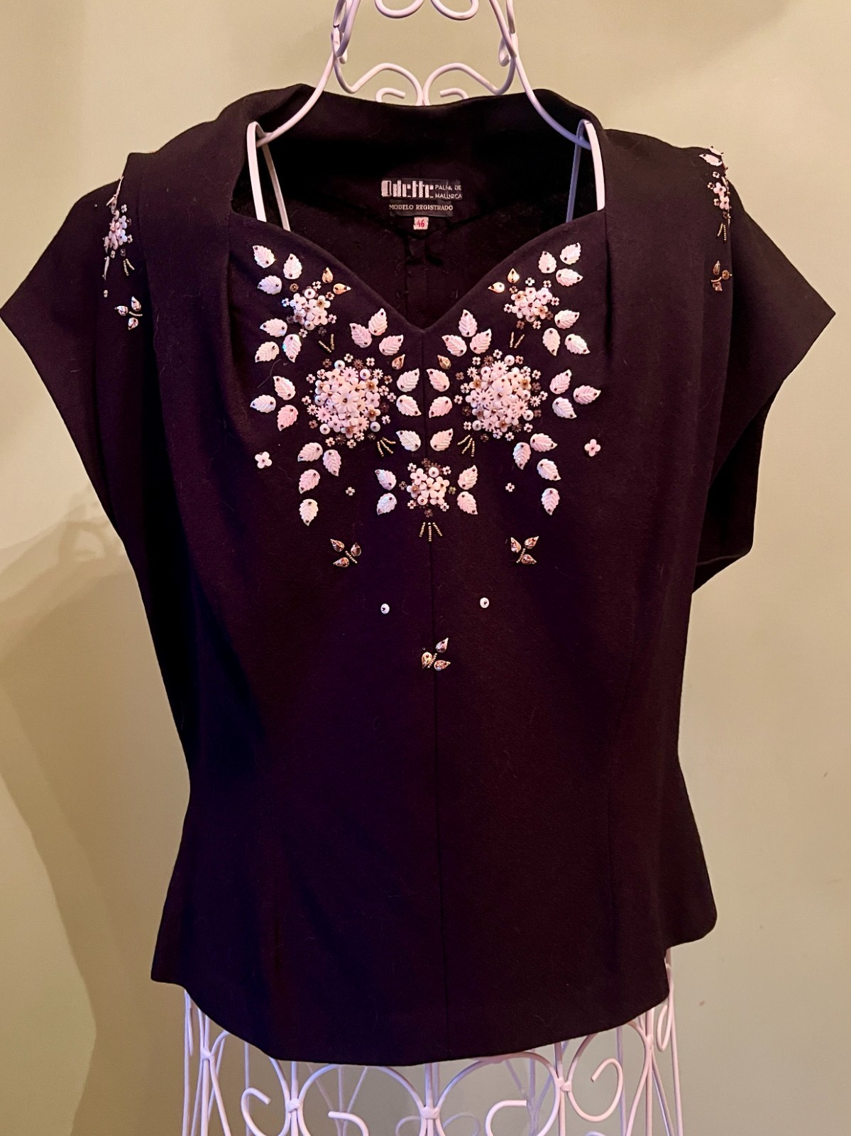 VINTAGE 1950s Odette Palma de Mallorca Made in Spain Black Hand Beaded Top Mint
