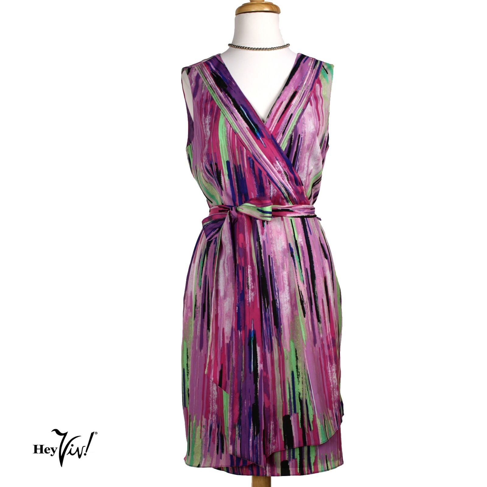 Vintage Catherine Malandrino Colorful Sleeveless Wrap Sash Dress Size 8 -Hey Viv