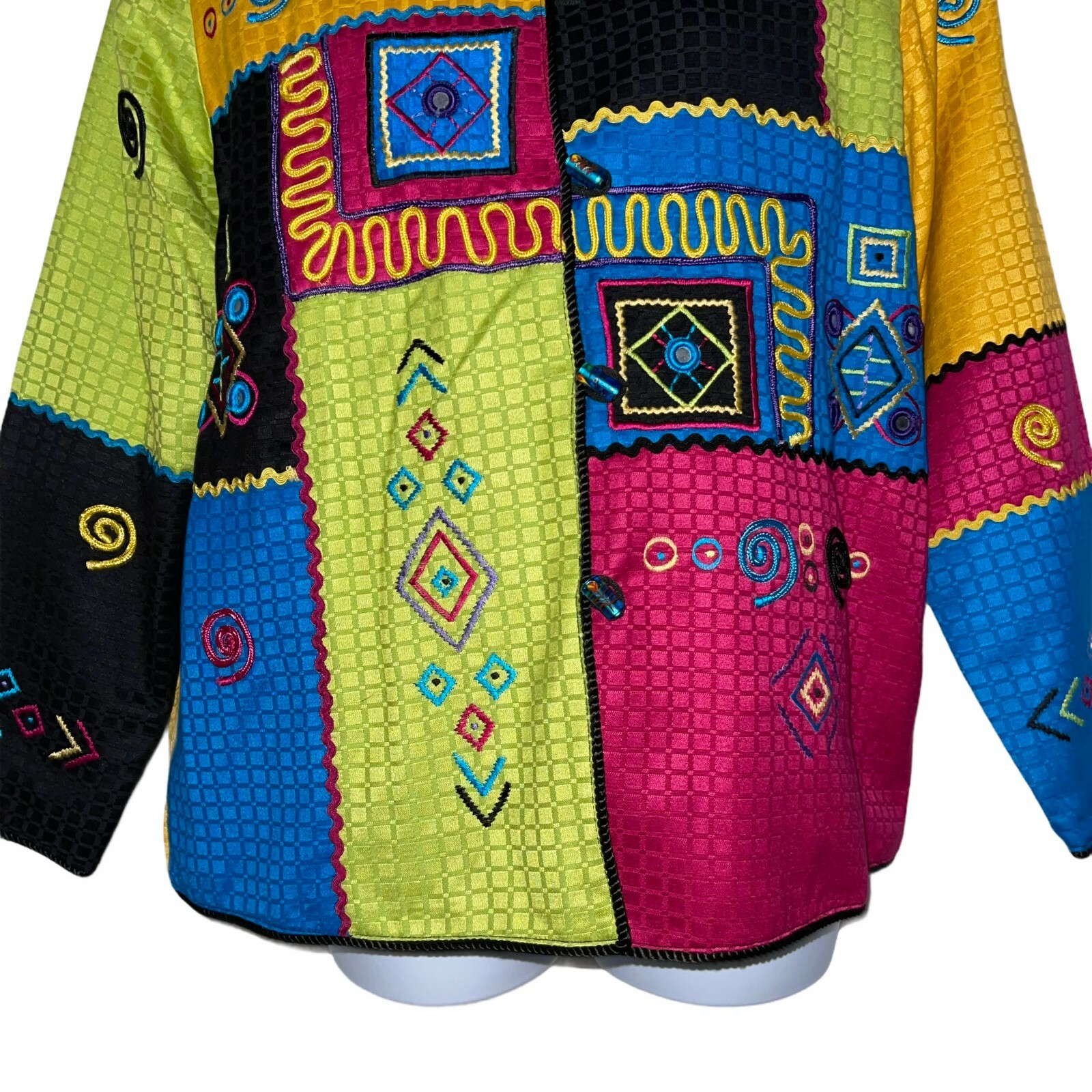 Indigo Moon Bright Colorful Art Deco Vintage 1990’s Patchwork Blazer Women’s L