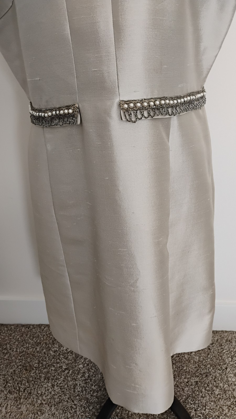 Vtg 1950’s Cocktail Dress Women’s Silver Embellished Madmen Elegant Silk 12/14