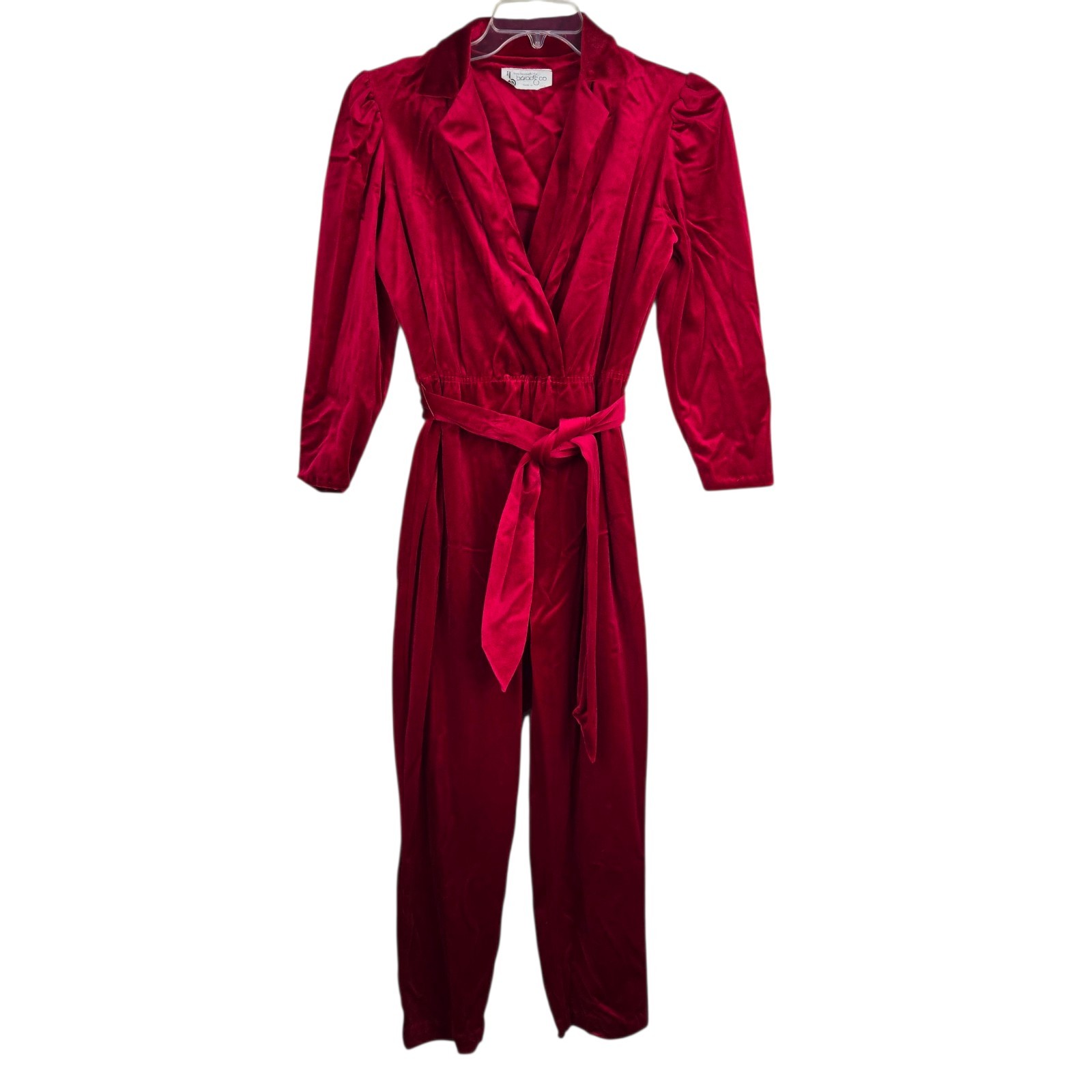 Vtg Tom Bezduda Barad & Co Jumpsuit Sz S Red Velour Long Sleeve Union Made USA