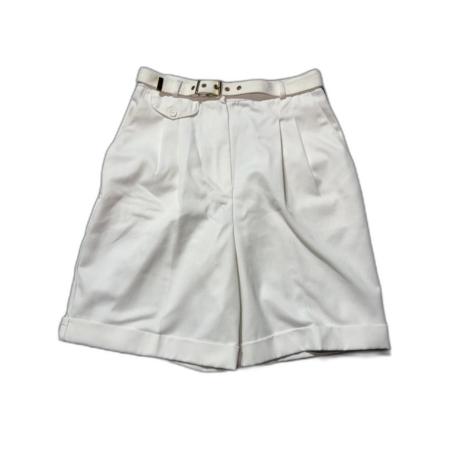 Norton McNaughton White Pleated High Waisted Shorts with Belt – 1990s VTG