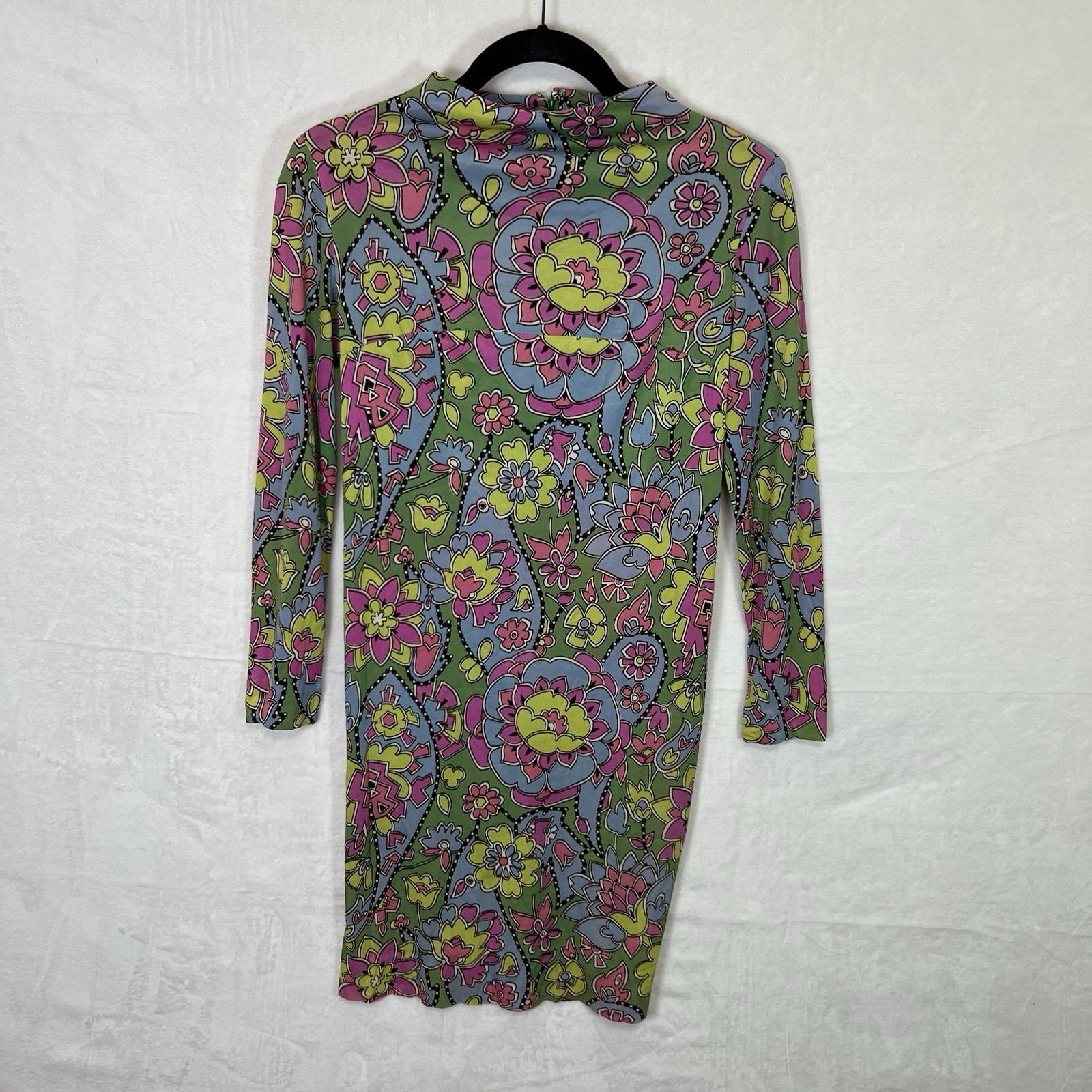 VTG Jonathan Logan Psychedelic Dress Multicolor Floral 60s 70s Mod Long Sleeve