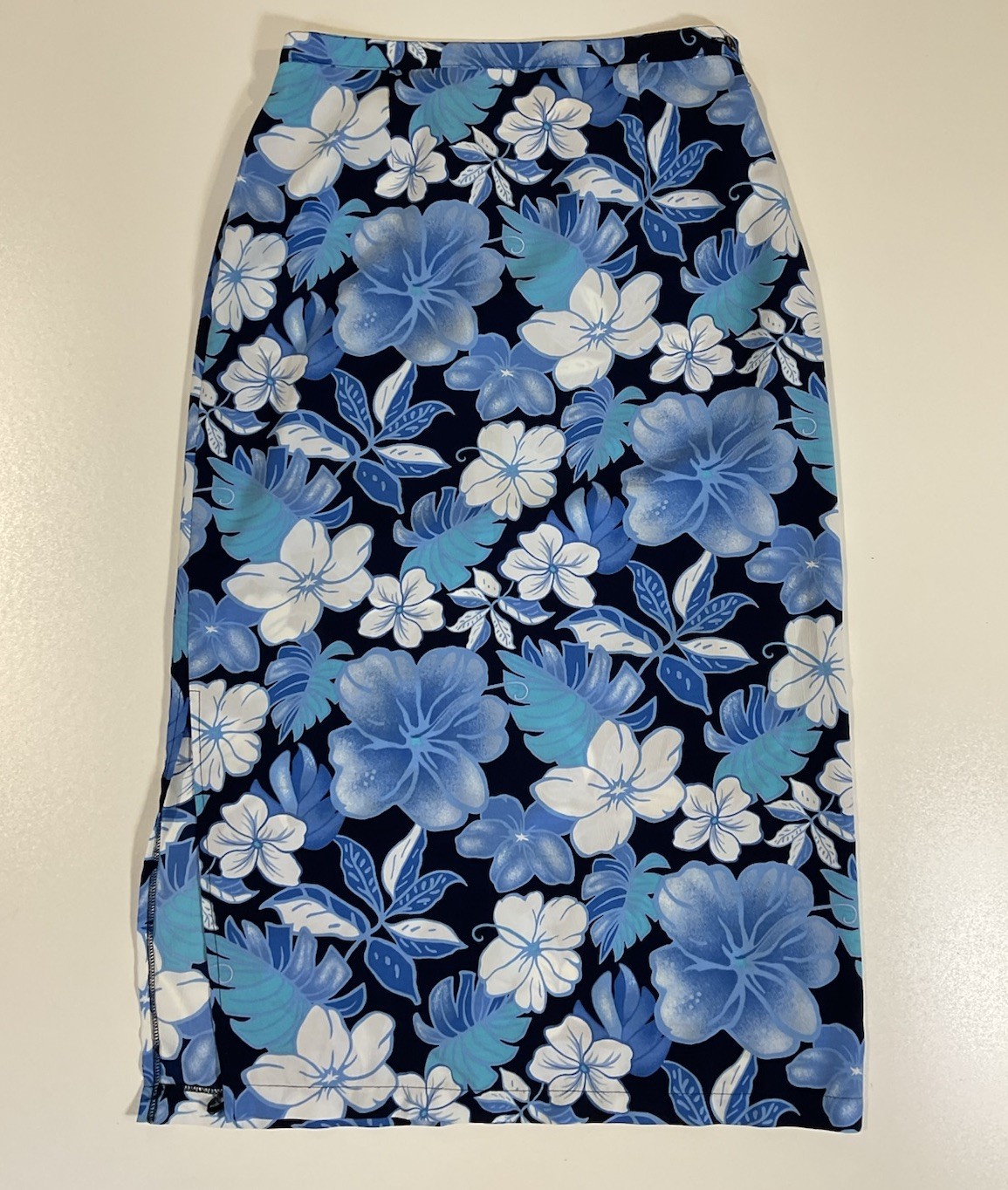 Vintage Briggs Floral Maxi Skirt Sz L Tropical Hibiscus Side Slit Surf Crush 90s