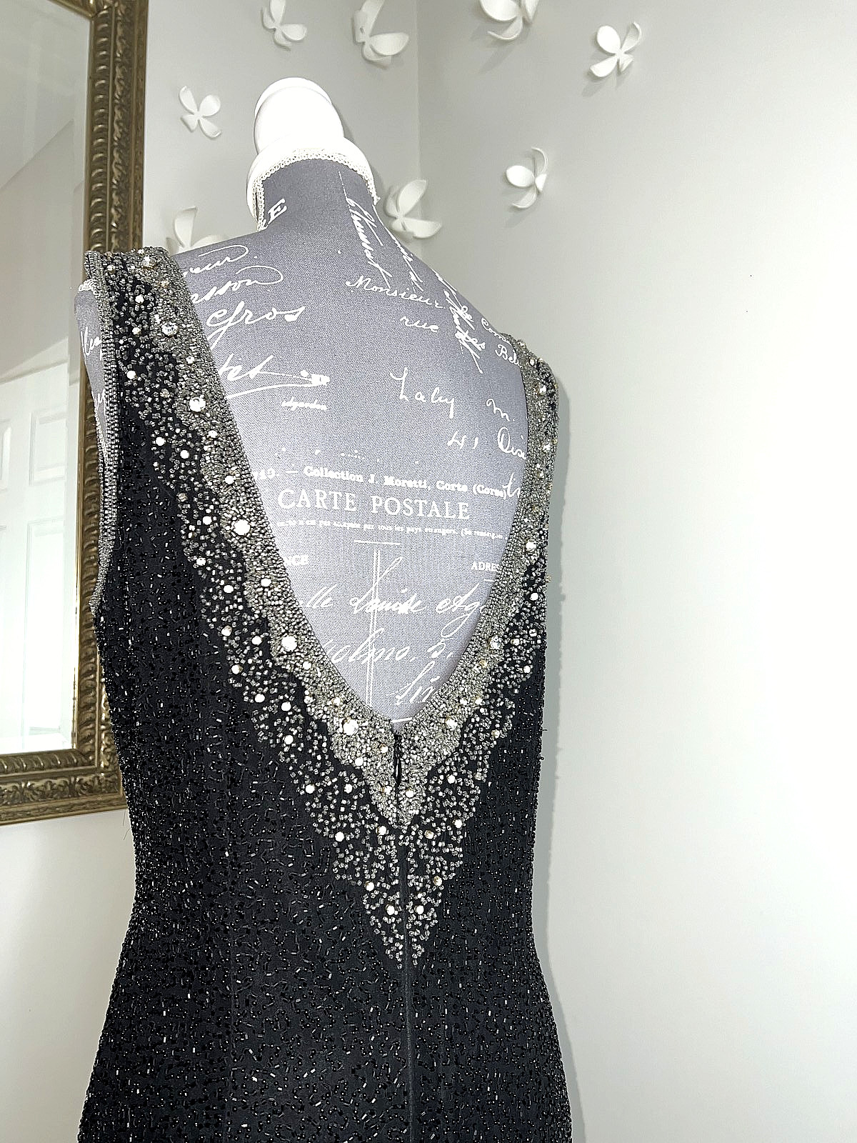 Frank Usher Gown Black Maxi Beaded Open Back – Size 14 – Formal/Gala