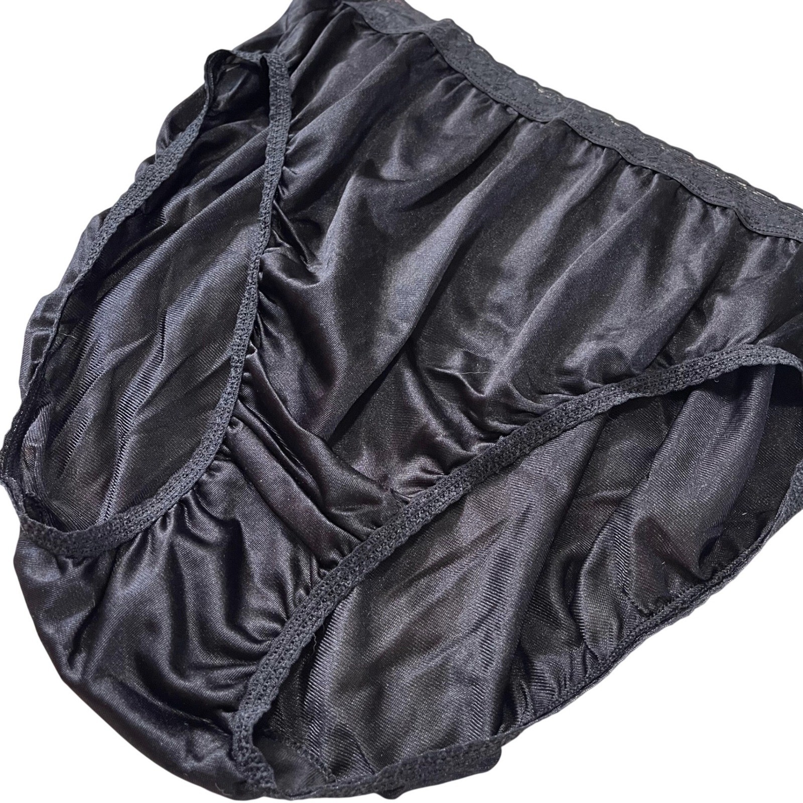 VTG Hanes Sheer Panties Shiny Nylon Gusset Lace 10 Granny 15763 midnight black