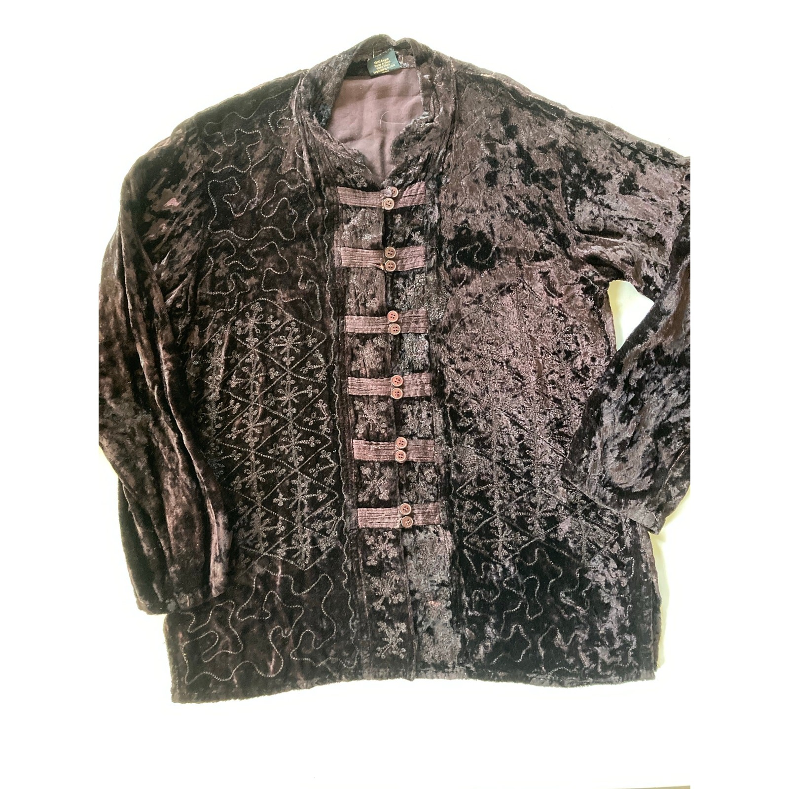 Vintage Boho Crushed Velvet Embroidered Jacket 100% Rayon Made in India Sz L