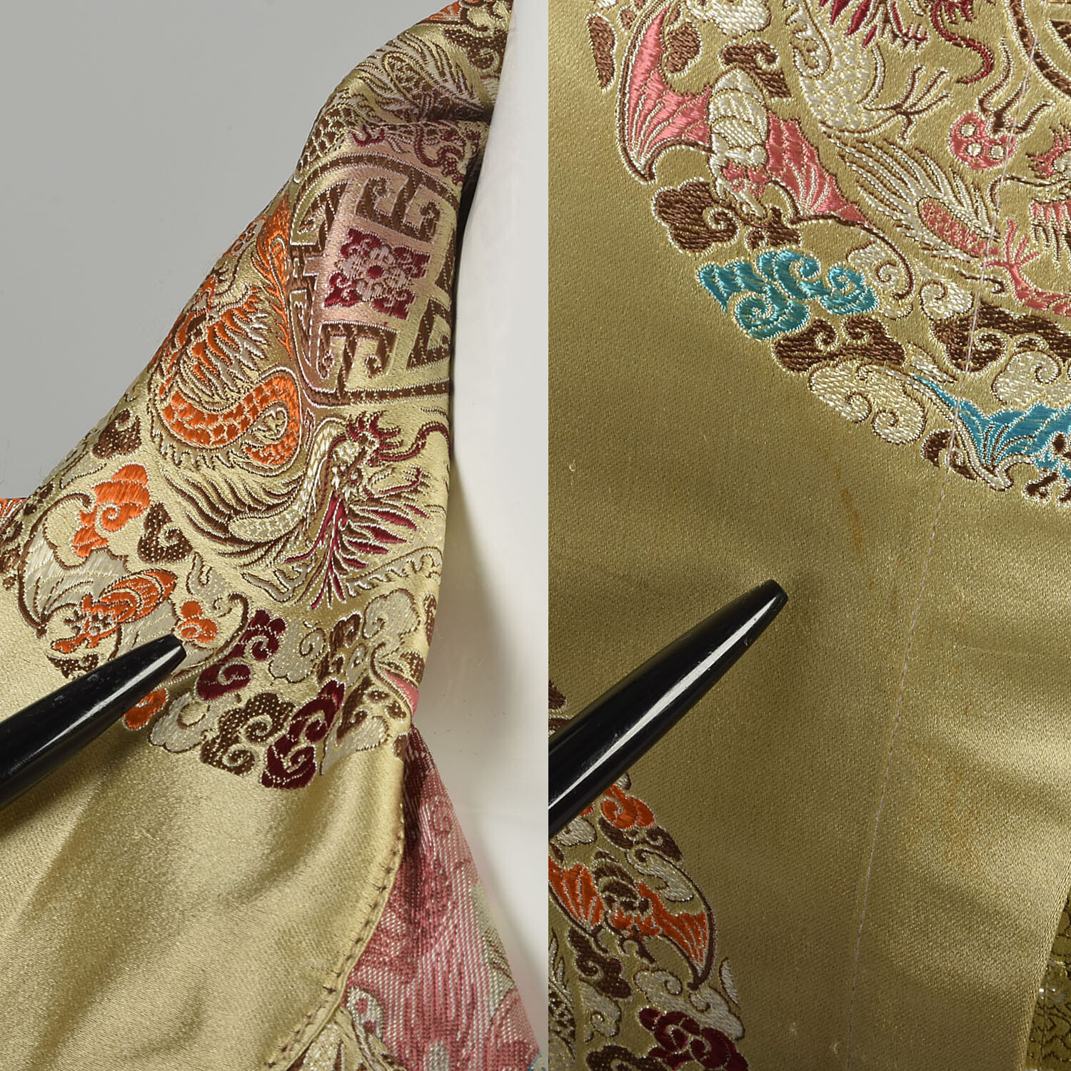 Medium 1990s Gold Embroidered Two Piece Matching Set Floral Blouse and Pants