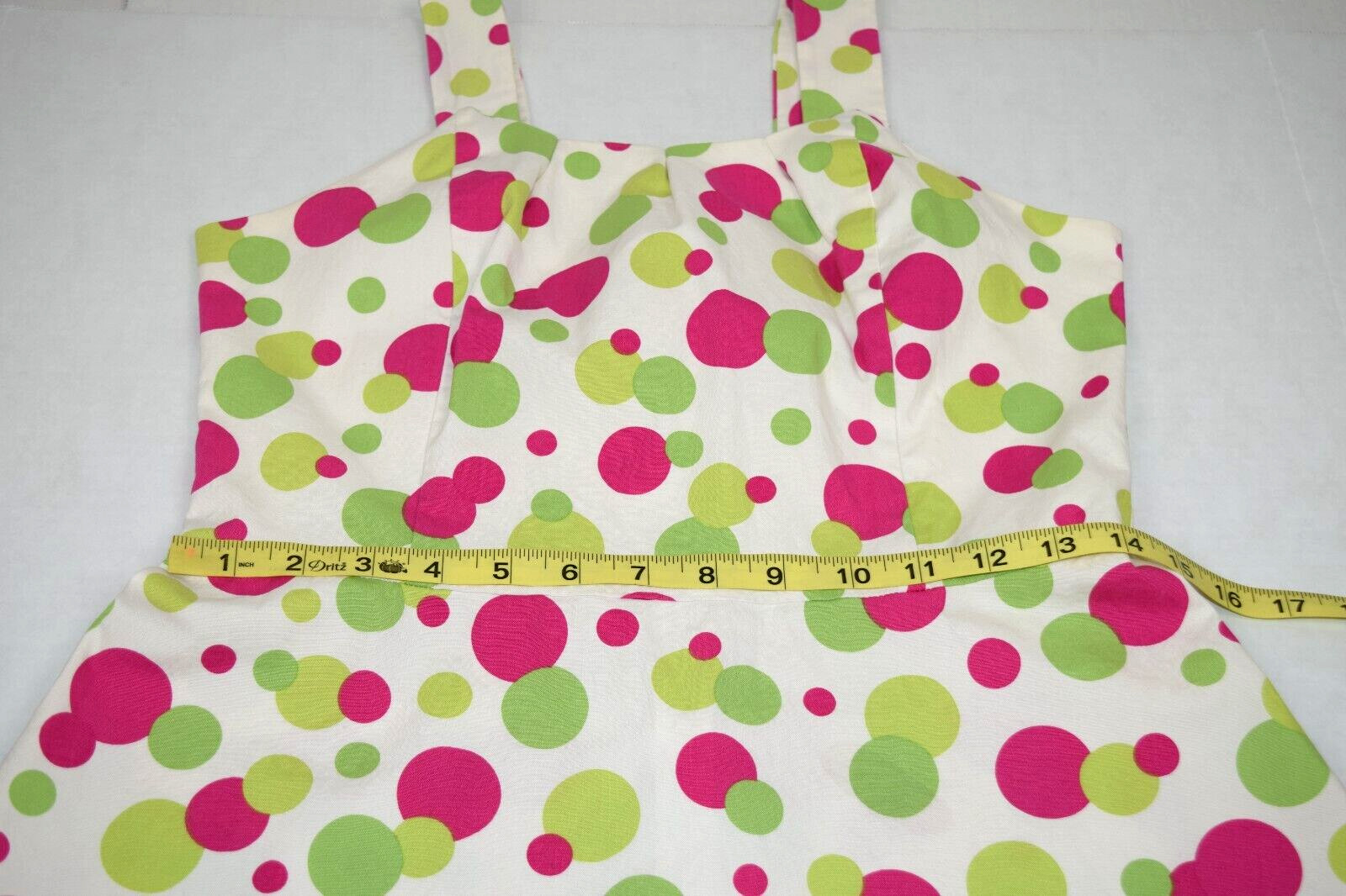 VTG Dress Jessica Howard S/M 80s Pink Green Circle Kaleidoscope Adjusted Straps