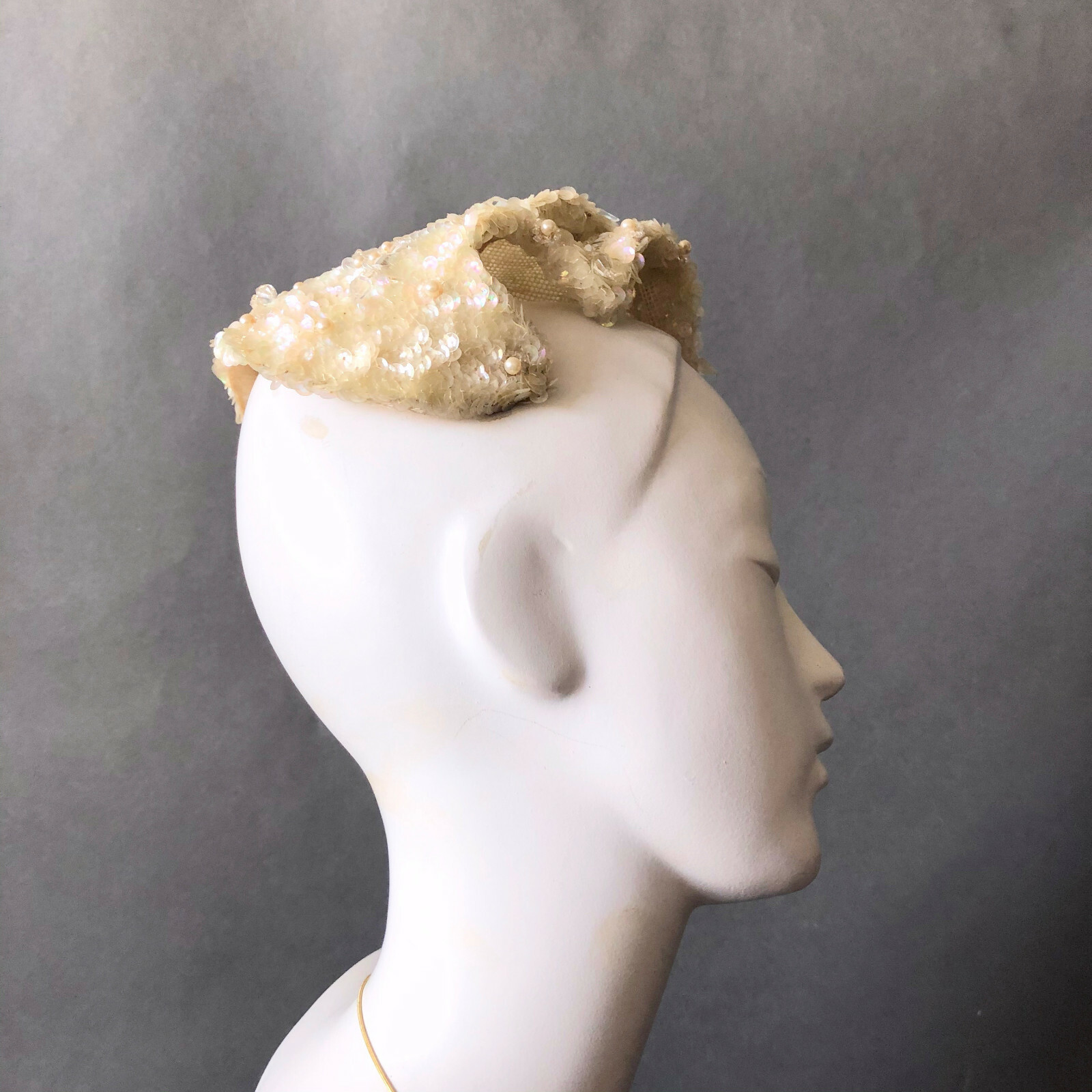 Vintage 1950s Angelic Sequin Beaded Wedding Headpiece Gatsby Downton Deco Vibe