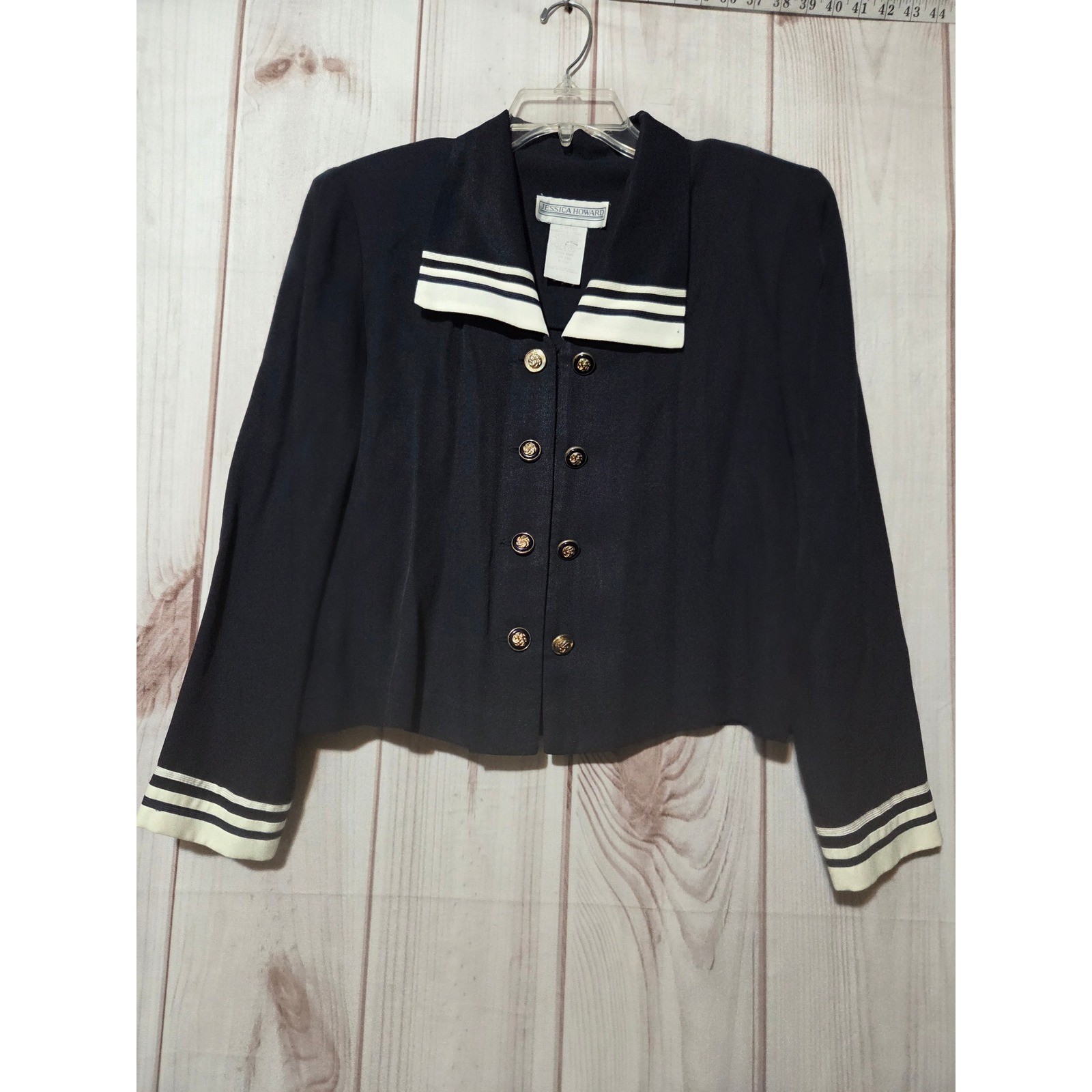 Jessica Howard Navy Blue Nautical Sailor Pant Suit Set Gold Buttons Vintage 12