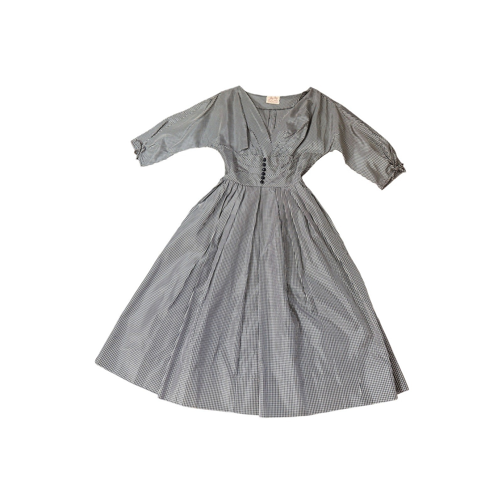 Vintage Original 40s 50s Jay Day Gingham Dress Fit Flare Cottagecore Americana