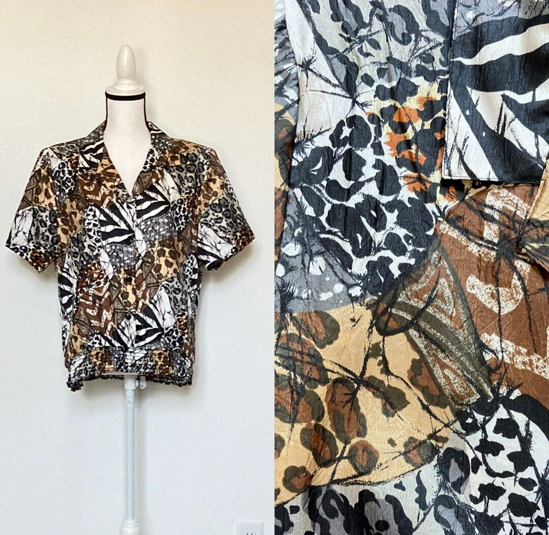 1980s Animal Print Short Sleeve Sweatshirt, 1990s Shirred Waist Blouse