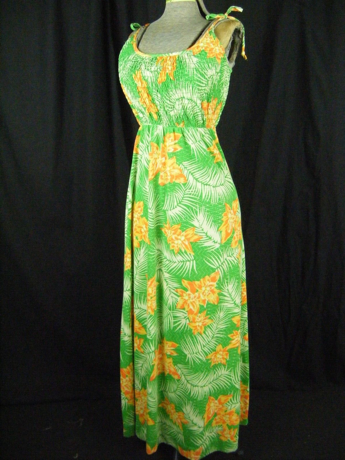 LIBERTY HOUSE YOUNG HAWAII Vtg 70s Mod Shirred Summer Dress-Bust 33-40/XS-S