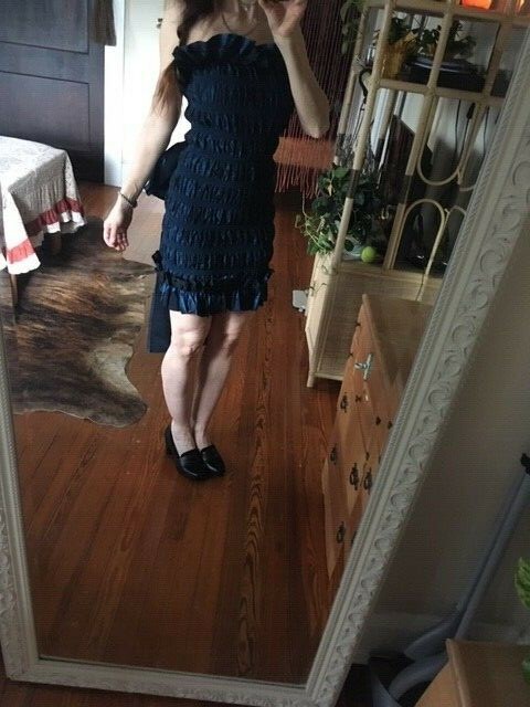 True Vintage 1980s L A Glo Shimmery Midnight Blue Stretch Tube Dress w/Big Bow