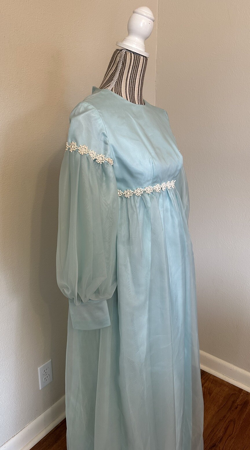 Vintage Lorrie Deb Dress 1960s Edwardian Maxi Puff Sleeve Woman’s Small