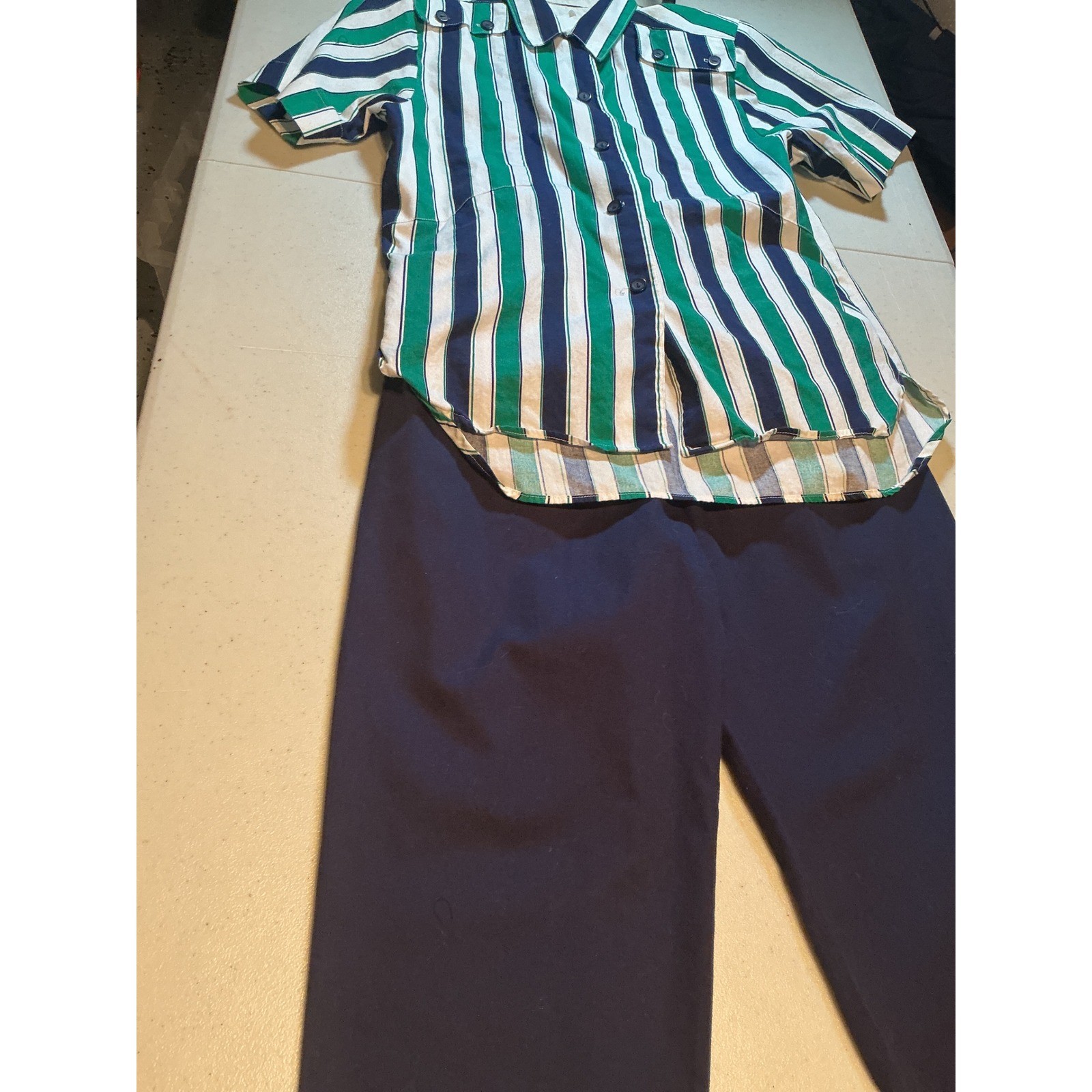 Vintage Howard Wolf Dallas Striped Shirt and Navy Pants Set Womens Size 4 USA
