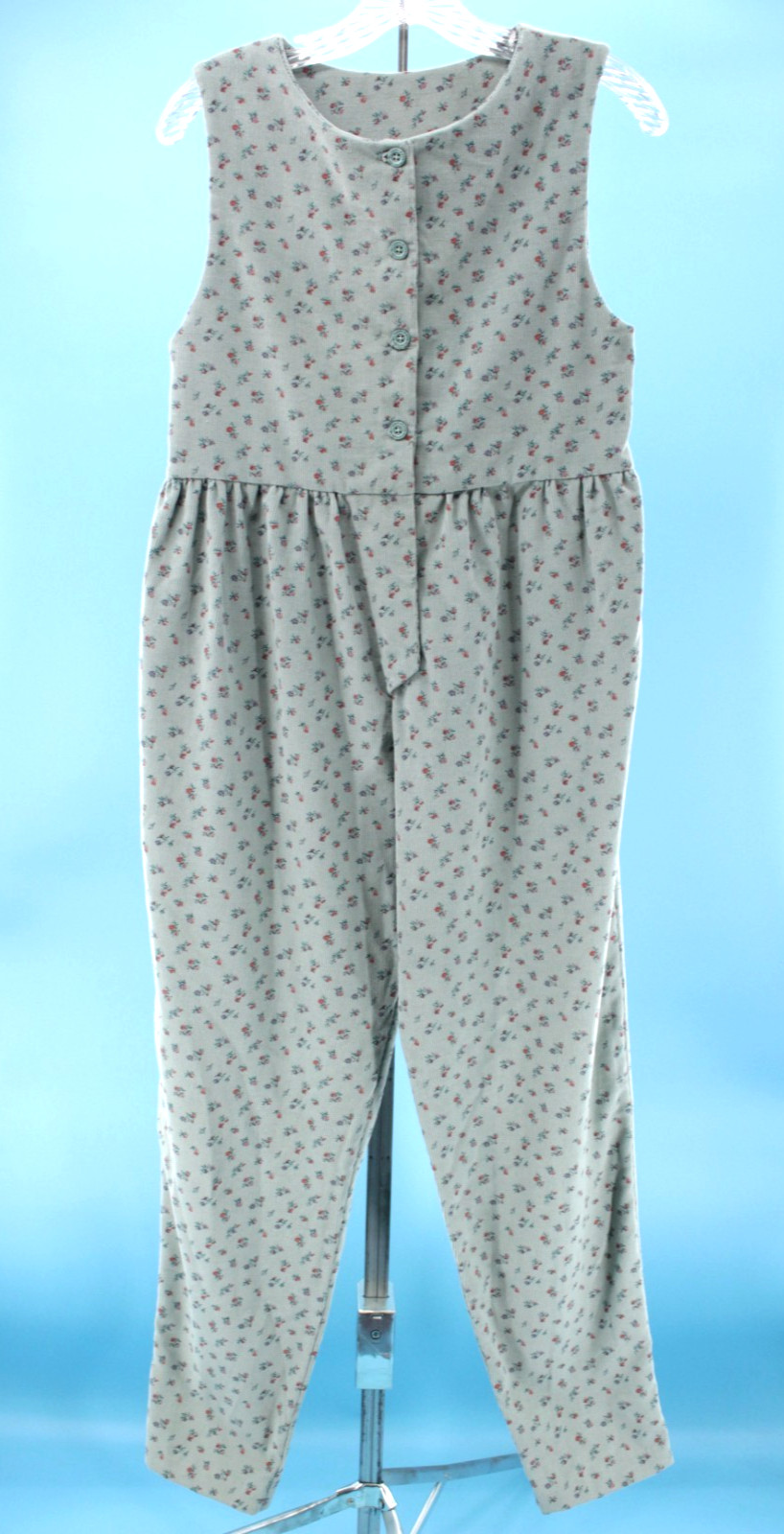 Vtg Womens 80s 90s Gray & Coral Floral Laura Ashley Fabric Corduroy Jumpsuit XS