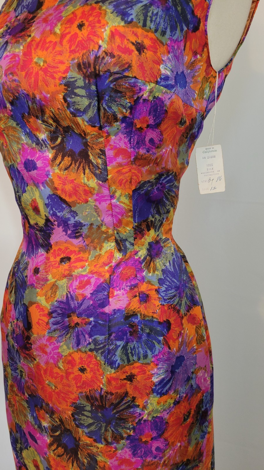 Deadstock NOS 1960s MR. BLACKWELL Design Silk Floral Wiggle Dress S Small