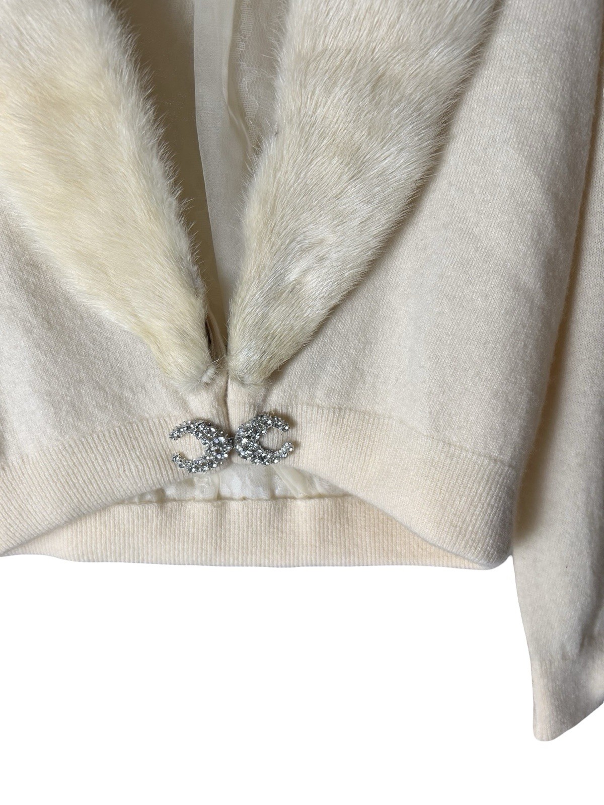VTG 50s Bernhard Altmann 100% Cashmere Cardigan Sz M Mink FUR Collar Jeweled