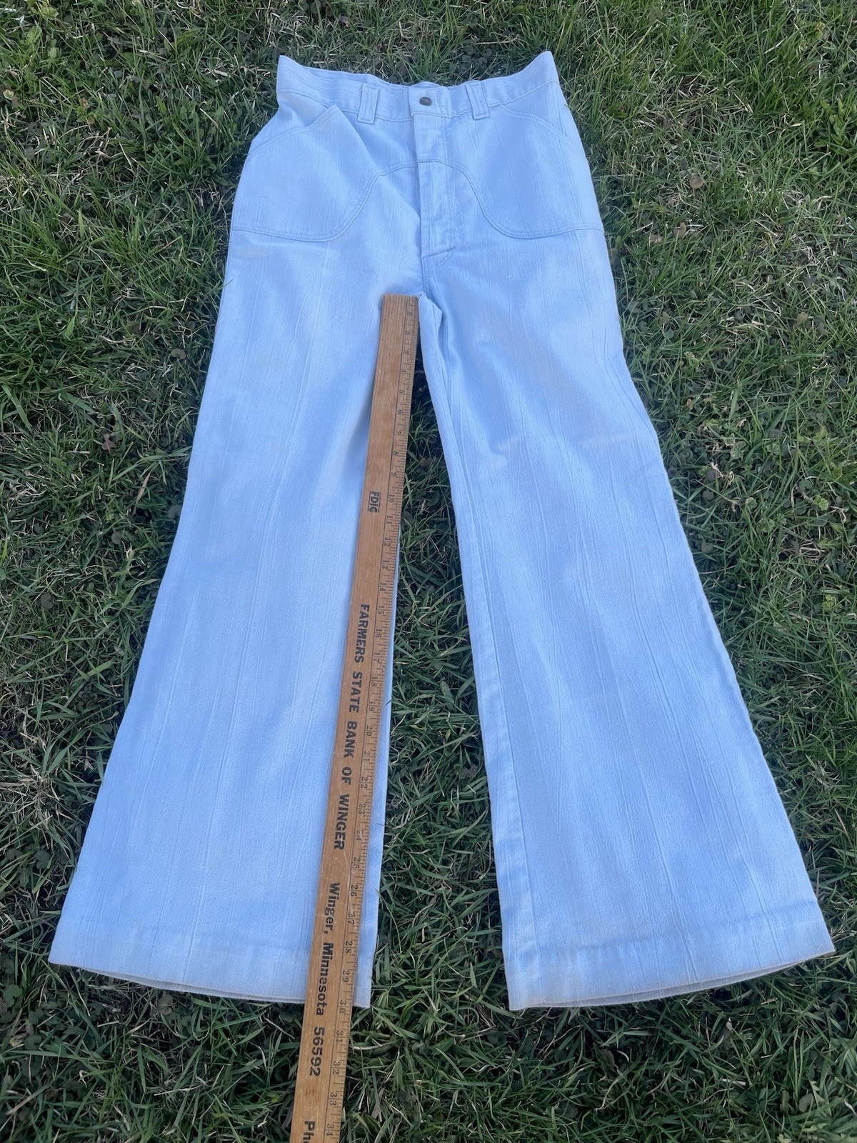 VTG 70s Rumble Seats by Wilkins Light Blue Bell Bottom Pants Distressed 29×30