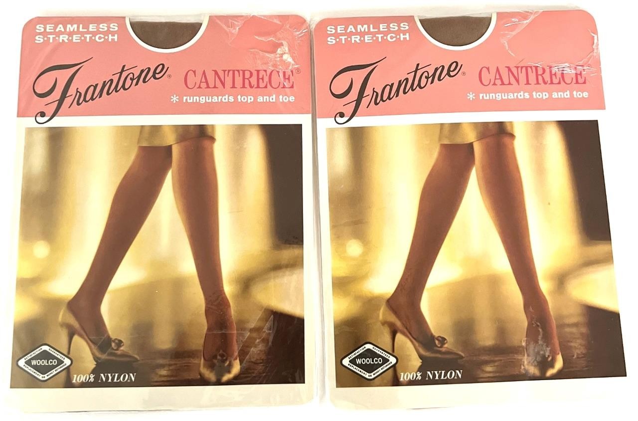 2 Vtg Stockings Frantone Cantrece Sz 8.5-9 Seamless 100% Nylon NOS Woolco USA