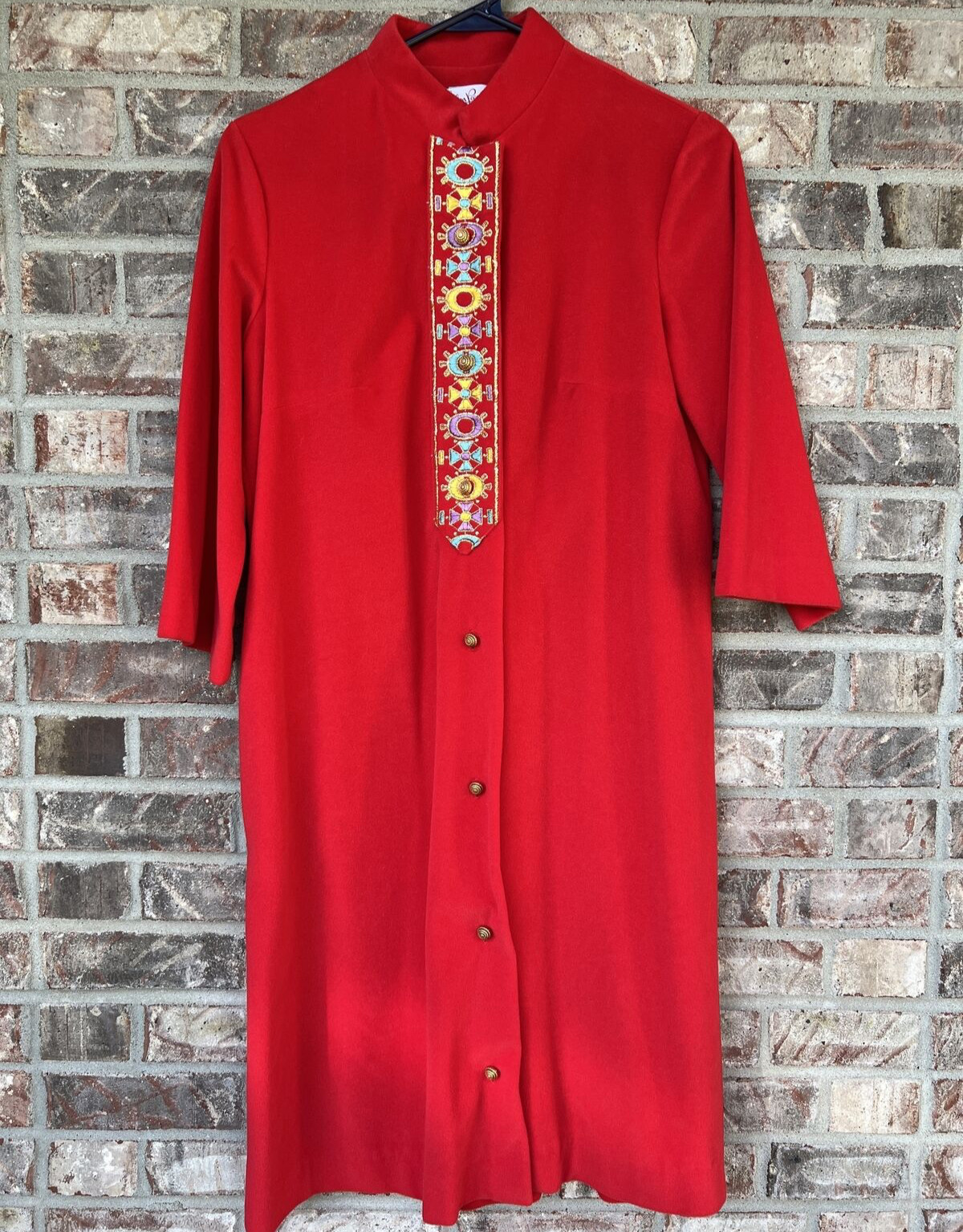VTG 60’s UNION MADE Evelyn Pearson SMALL Felt Robe Velvet Asian Housecoat Dress