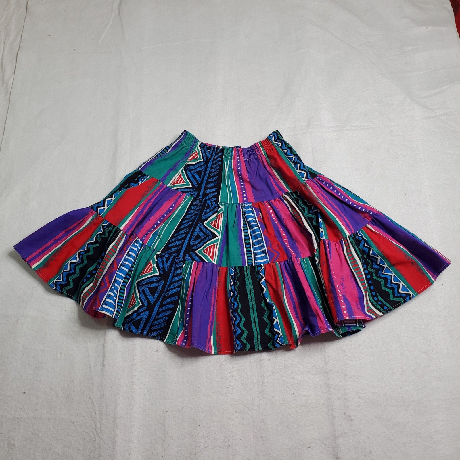 Circle T by Marilyn Lenox Womens Vintage Skirt Multicolor Abstract Tiered Small
