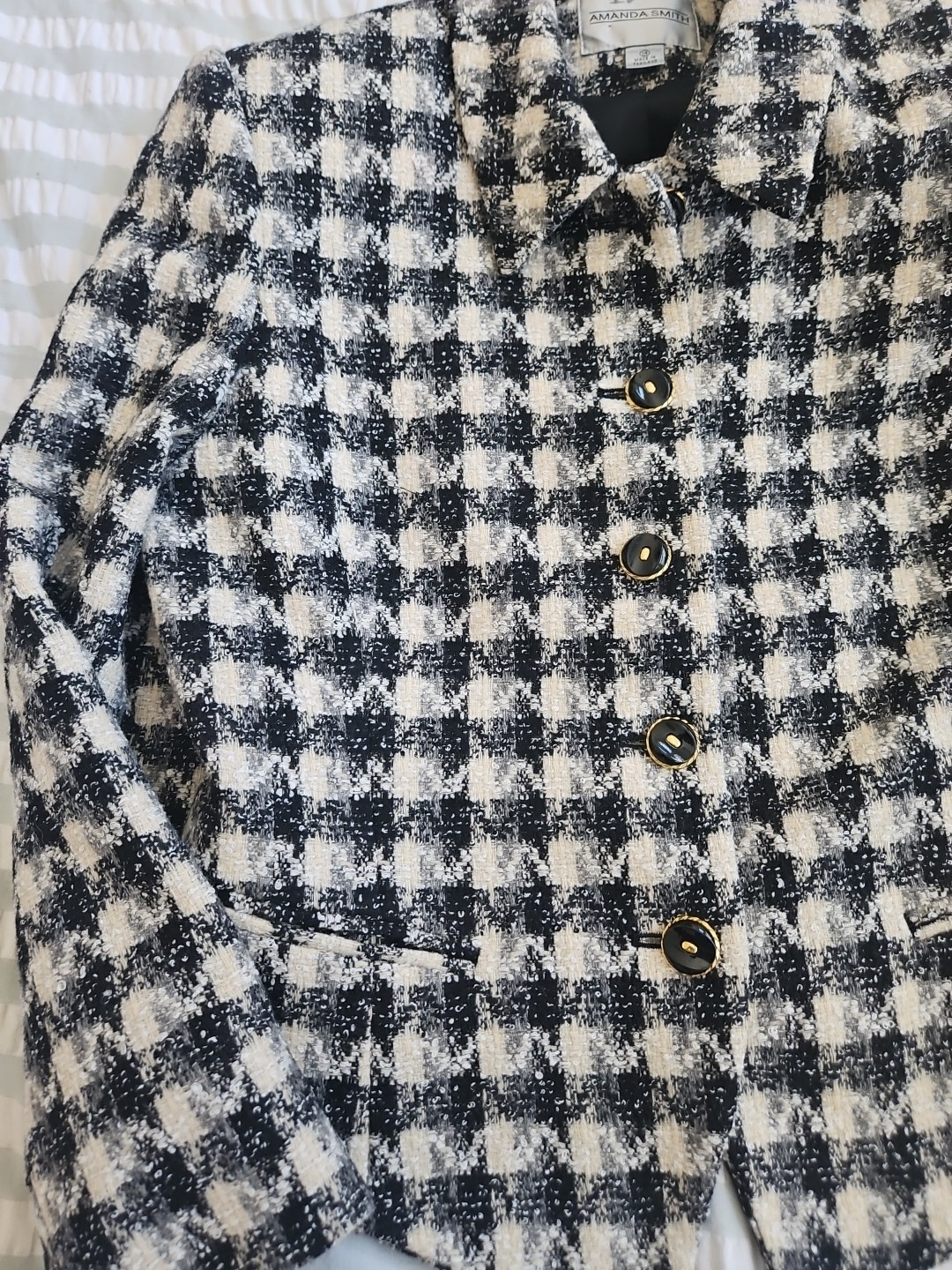 Amanda Smith Yellow & Black Plaid Wool Blend Blazer Sz 14