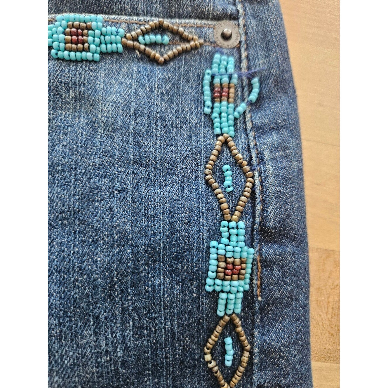 Vtg Lauren Ralph Lauren Turquoise Beaded Bootcut Jeans 10 Southwestern Aztec Y2K