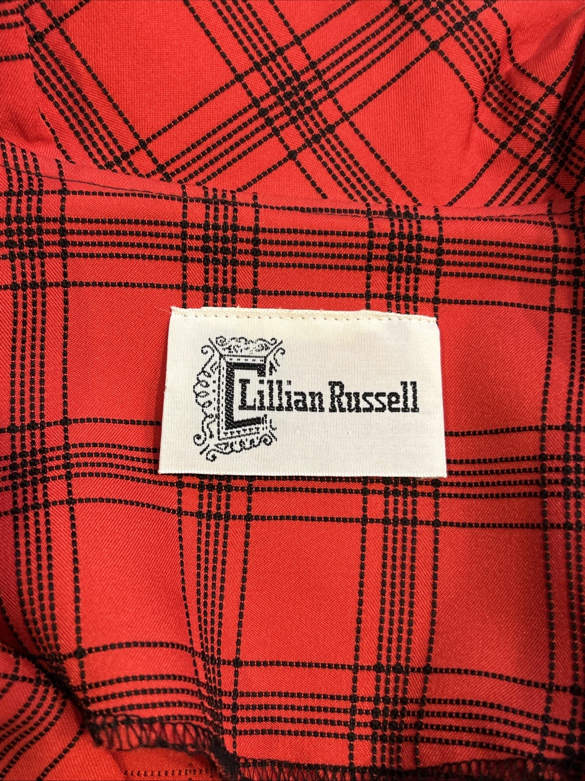 Vintage Red Black Plaid stripes Shirt Dress Polyester Knit Medium Large EUC