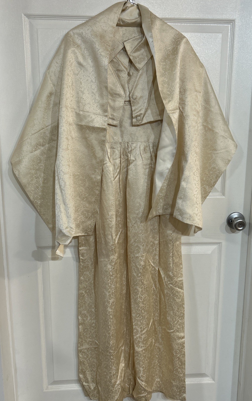 GORGEOUS Vintage Lined Handmade Silk Dress , Jacket /Cape & Shawl XS Ivory