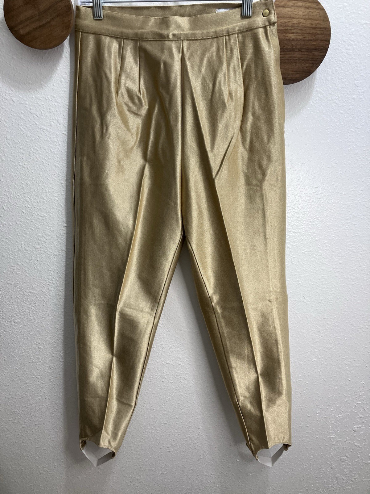 Vintage 1980s David David Gold Lame Stirrup Pants Womens Size 14 Made In USA