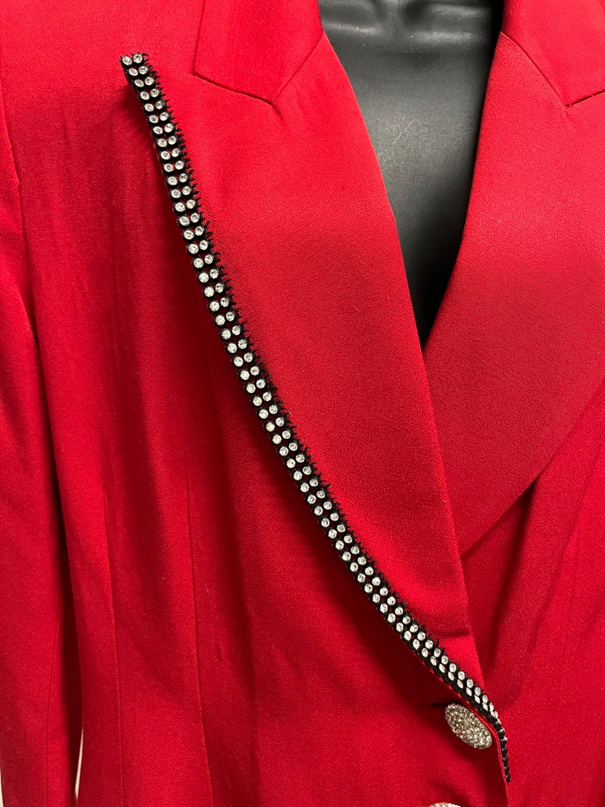VTG 1980s Power Jacket Red Blazer Size L Rhinestones & Jeweled Buttons