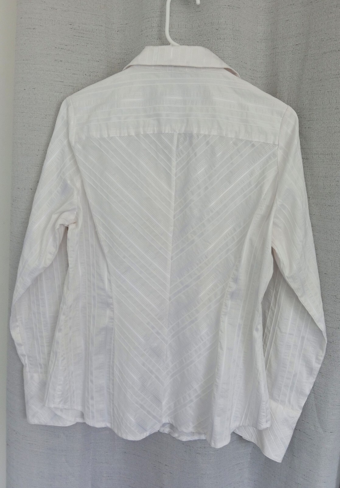 Vintage Sandra Ingrish Crisp White Shadow Stripe Button Up Blouse, Long Sleeve L