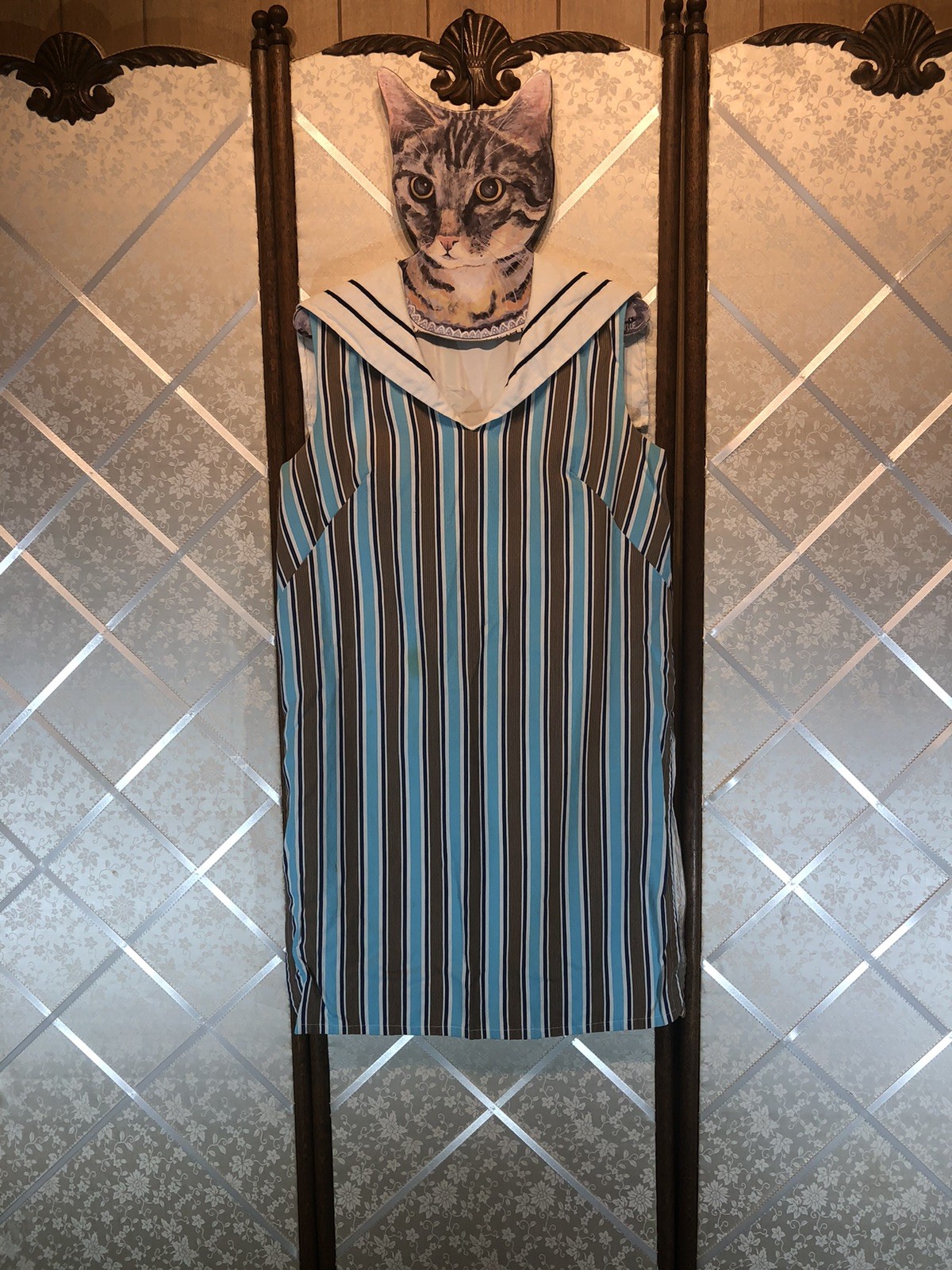1970s Vintage Nautical /Sailor Multicolor Stripe Sleeveless Side Slits Tunic~M