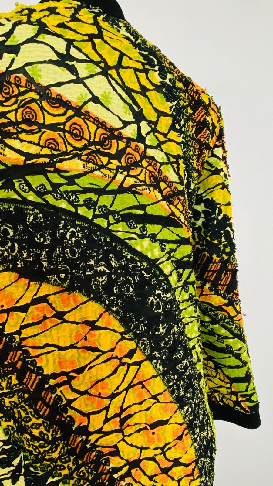 Vintage 1990s long yellow duster jacket XL semi sheer lightweight orange green
