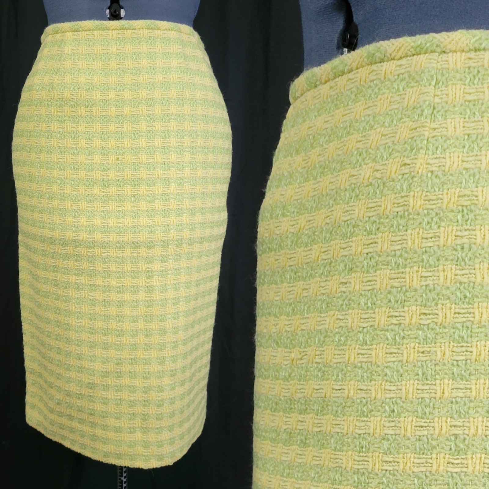 Vintage Carlisle Wool Blend Skirt w Lining in Yellow & Green Plaid Size 8