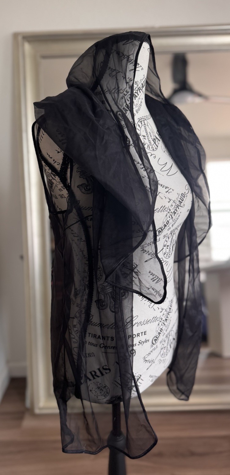 Vintage 70s DeWeese Design Black Sheer Overlay Duster Cardigan Swim Cover Up Mod