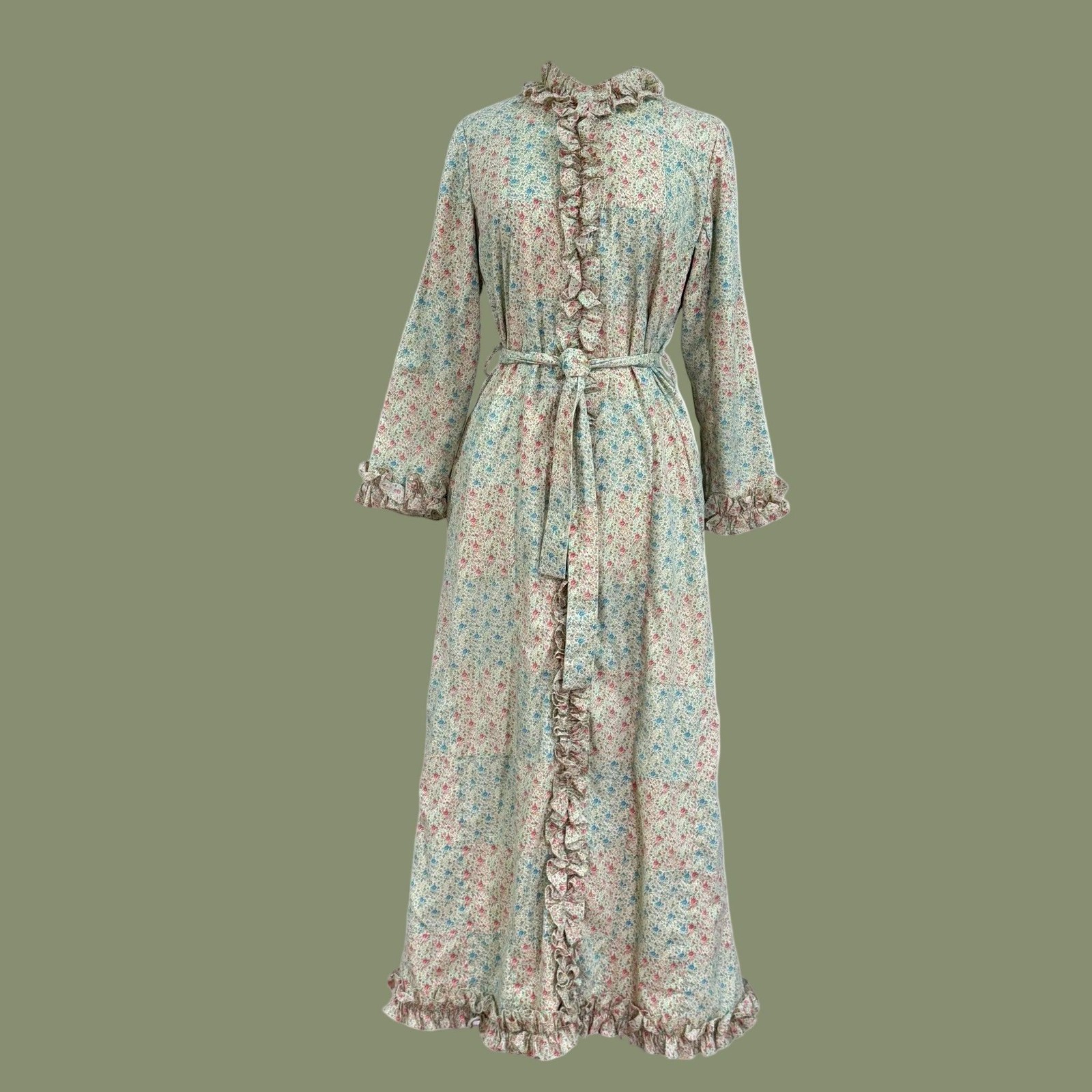 Vintage 1970s Floral Prairie Maxi Dressing Gown Size Small/Medium