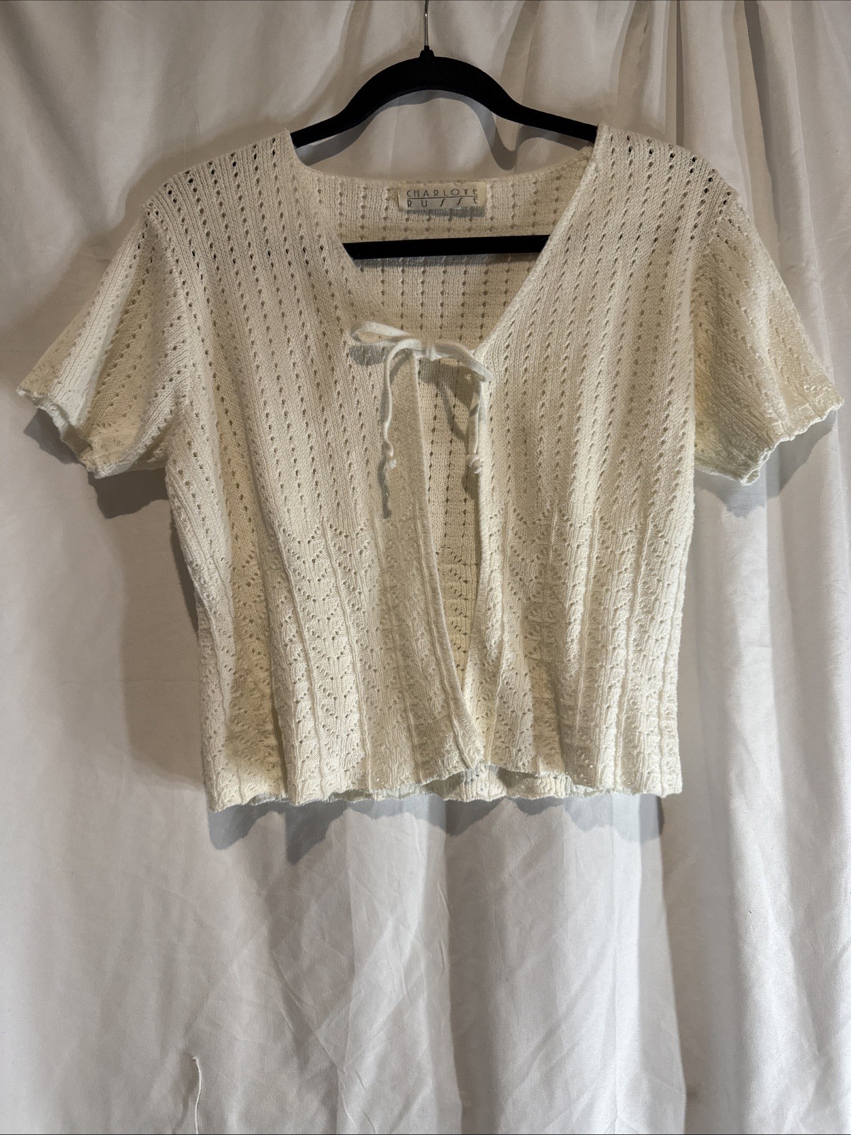 Crochet Crop Top Cream Cottagecore Grannycore Feminine Charlotte Russe VTG Y2K