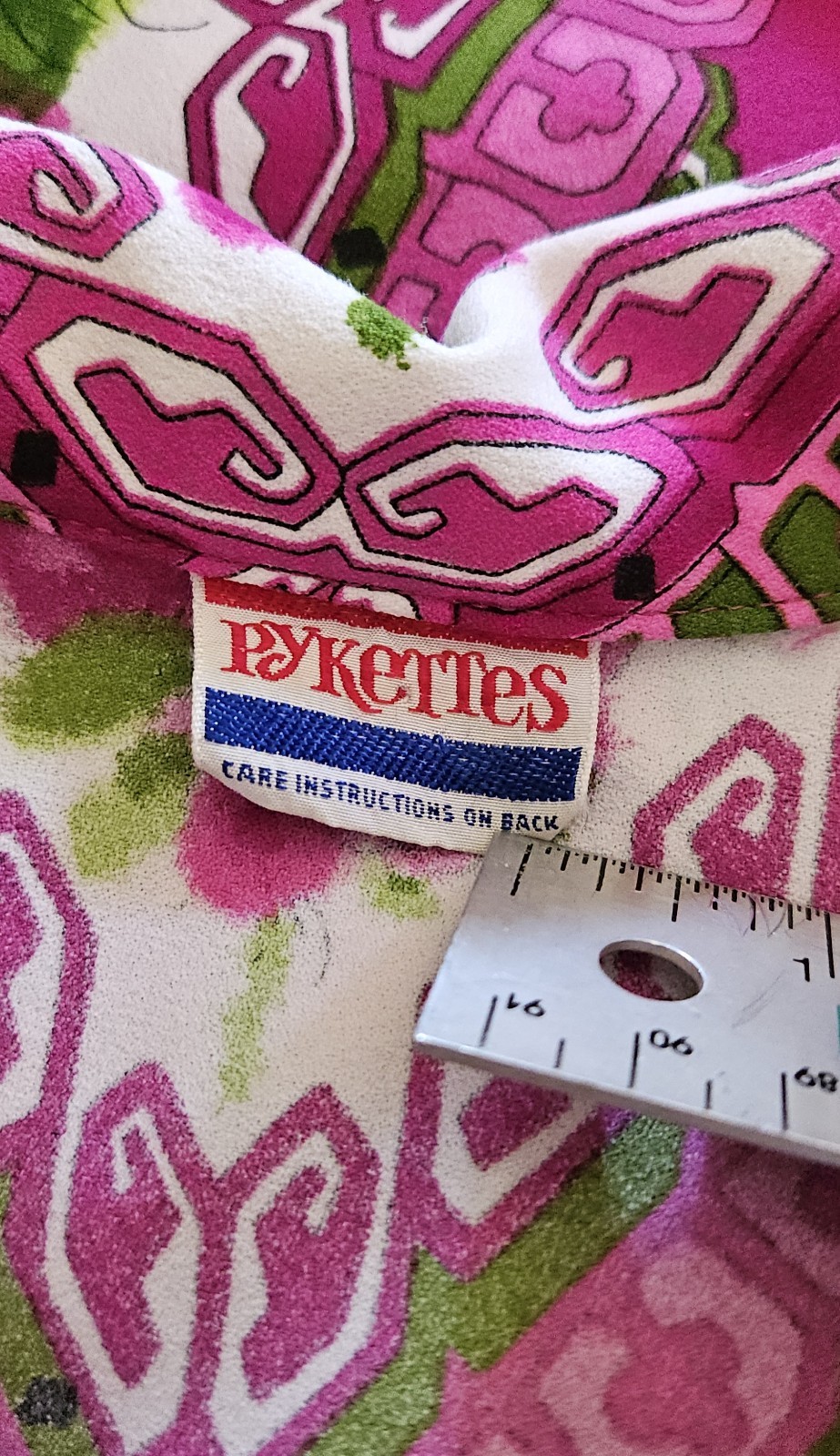 Vintage PYKETTES Psychedelic Mod poly Blouse Shirt Long Sleeve Dagger Collar M/L