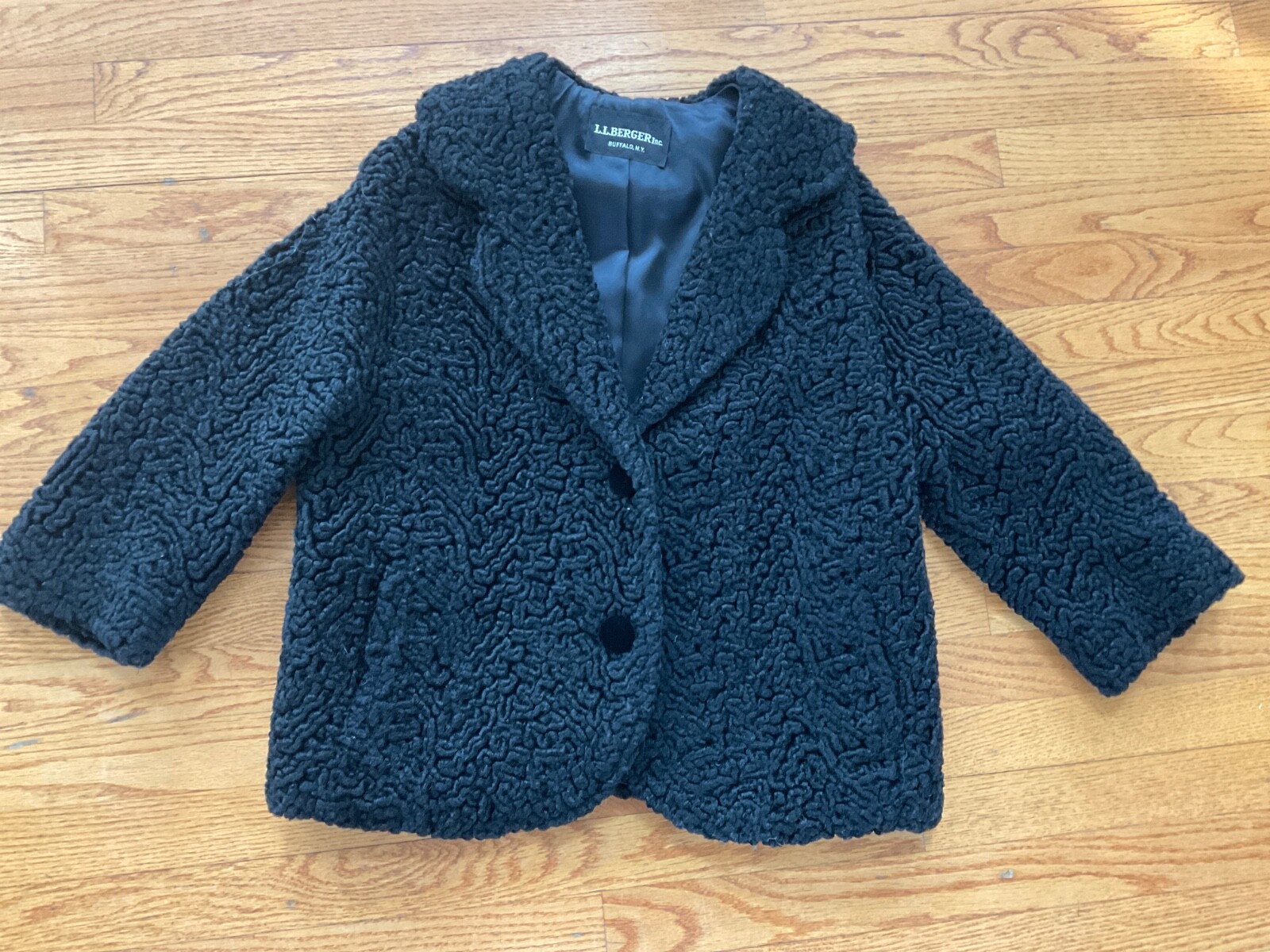 Vintage Persian Lamb Wool Coat Women’s Short Black Curly Textured satin lined