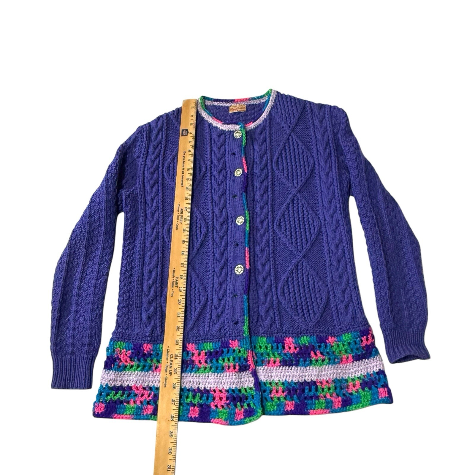 Vintage Hand Knitted Wool Women Cardigan Sweater Cable Knit Crochet England 1950
