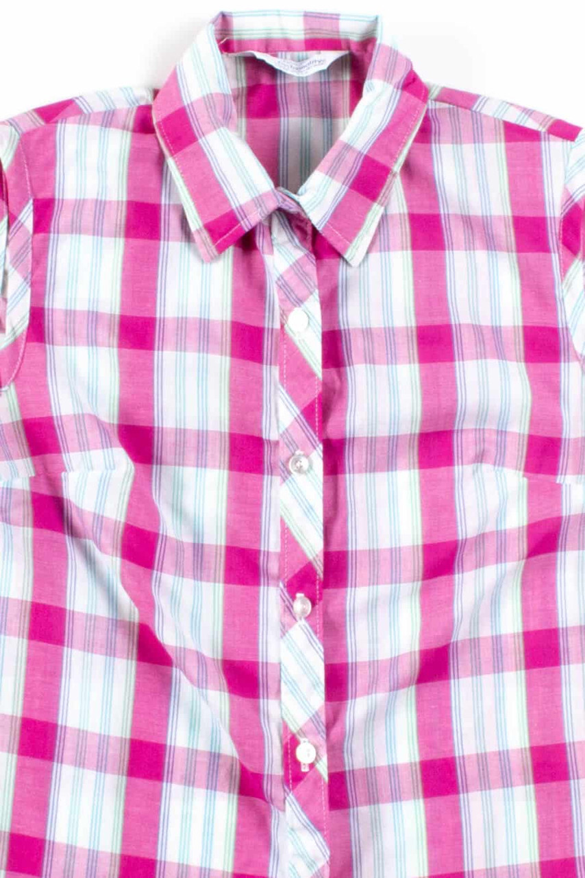 Vintage Miss Fashionality Pink Plaid Sleeveless Blouse Medium