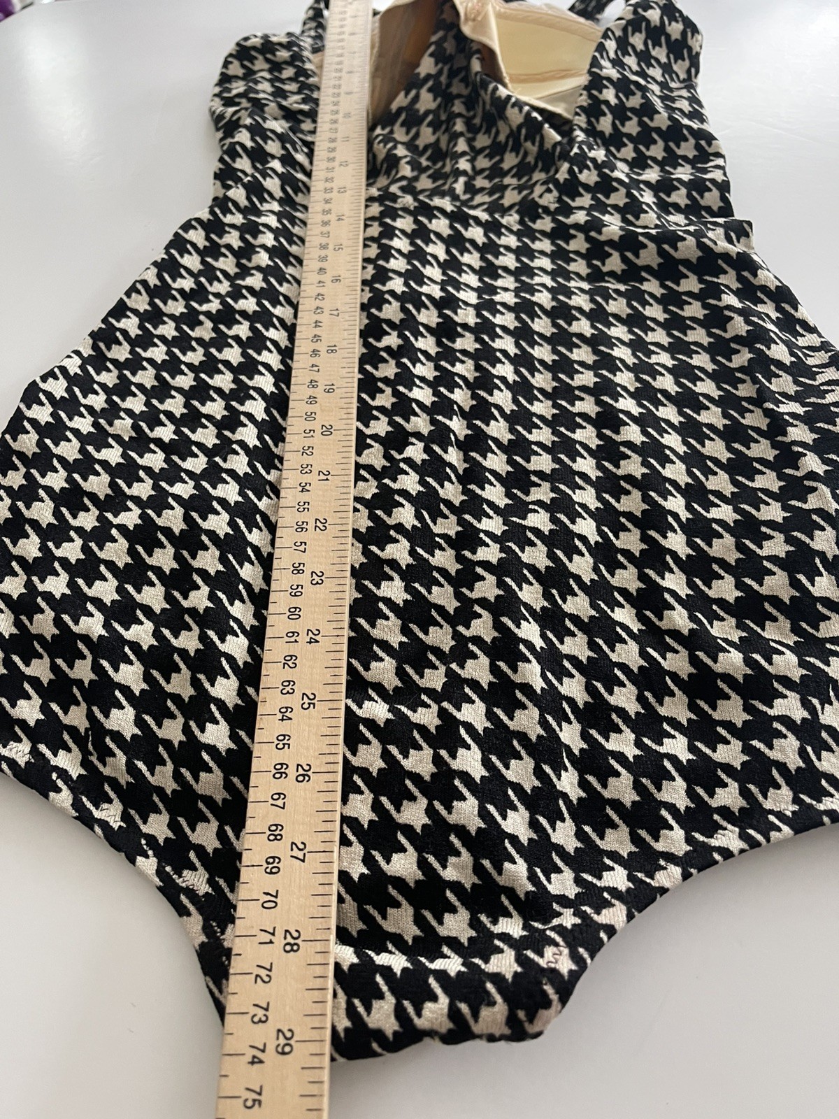 Vintage One Piece Jantzen Swimsuit Houndstooth Check Knit W Bullet Bra 12/34