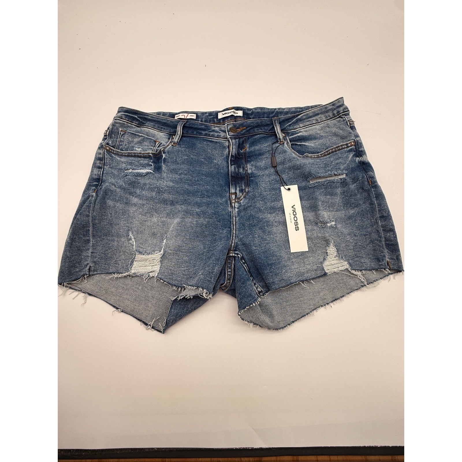 NWT Vigoss Marley Distressed Denim Cutoff Shorts Plus Size 20W Raw Hem Stretch