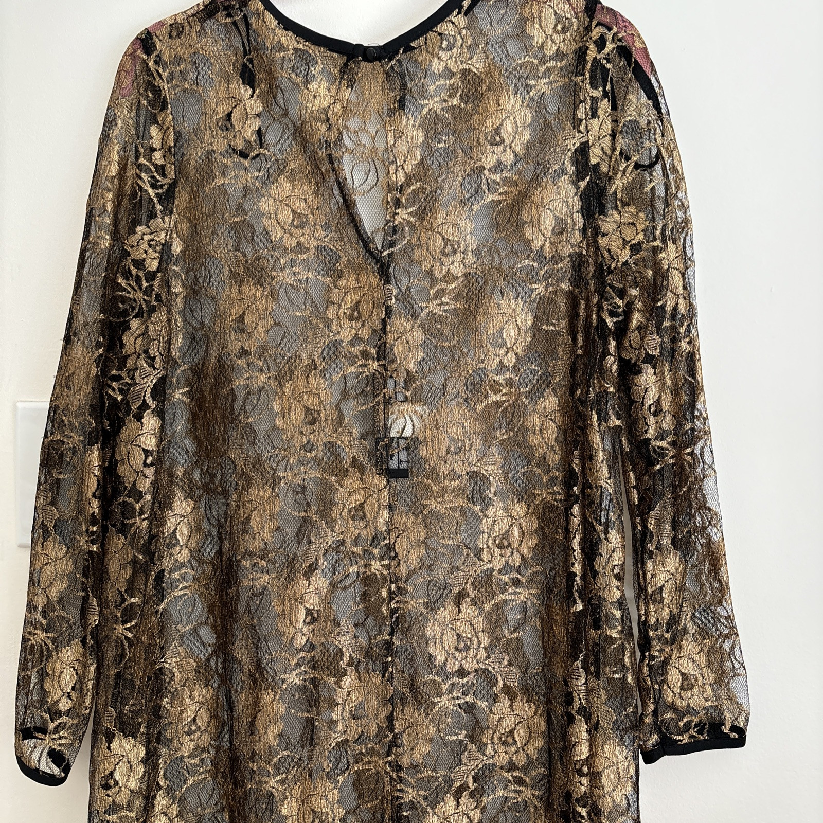 Michael Dupre for Sue Brett Vintage Women’s Lace Black/Gold Overlay Sheer Dress