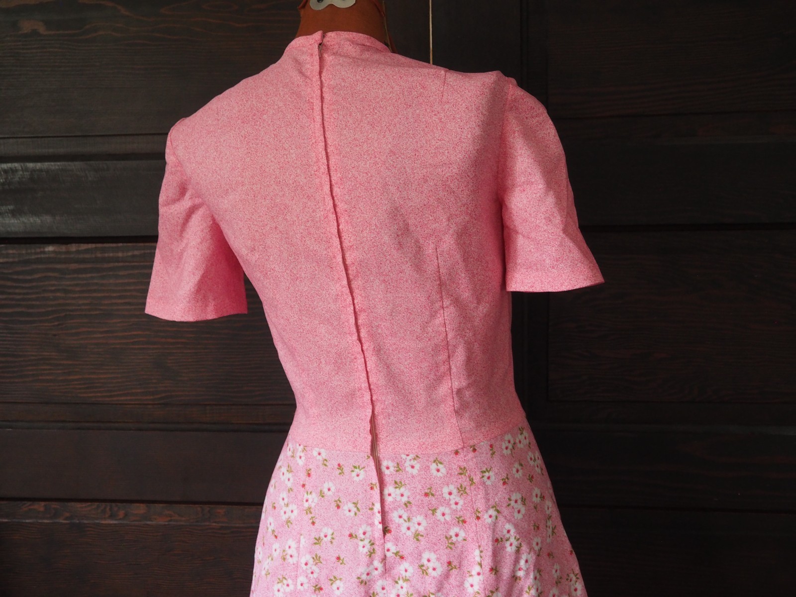 VTG 70s Pink Floral Summer Spring Garden Party Drop Waist A-Line Dress Zip Sz S